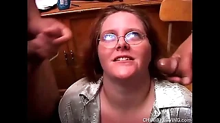 Cute obese redhead sucks two cocks at hammer away same time